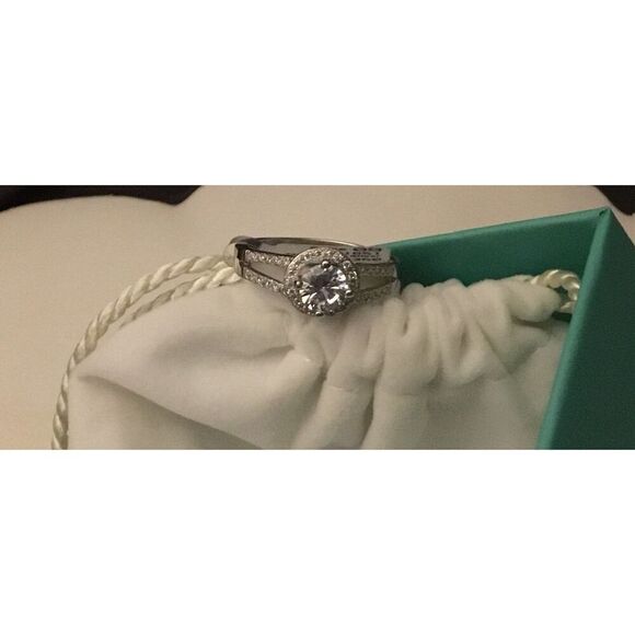 3Ct. Round & Pave Sim Diamond Halo Design Split Shank Engagement Ring Sz 9 - Picture 1 of 5